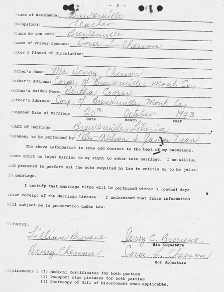 Liberian marriage application page 2